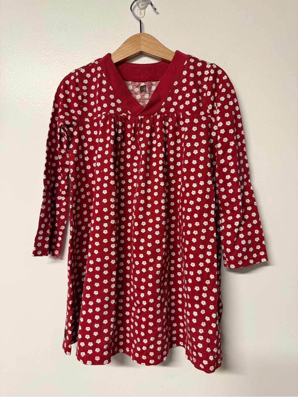 Tea Collection Japan Red Floral-Print Long Sleeve Dress for Kids size 5